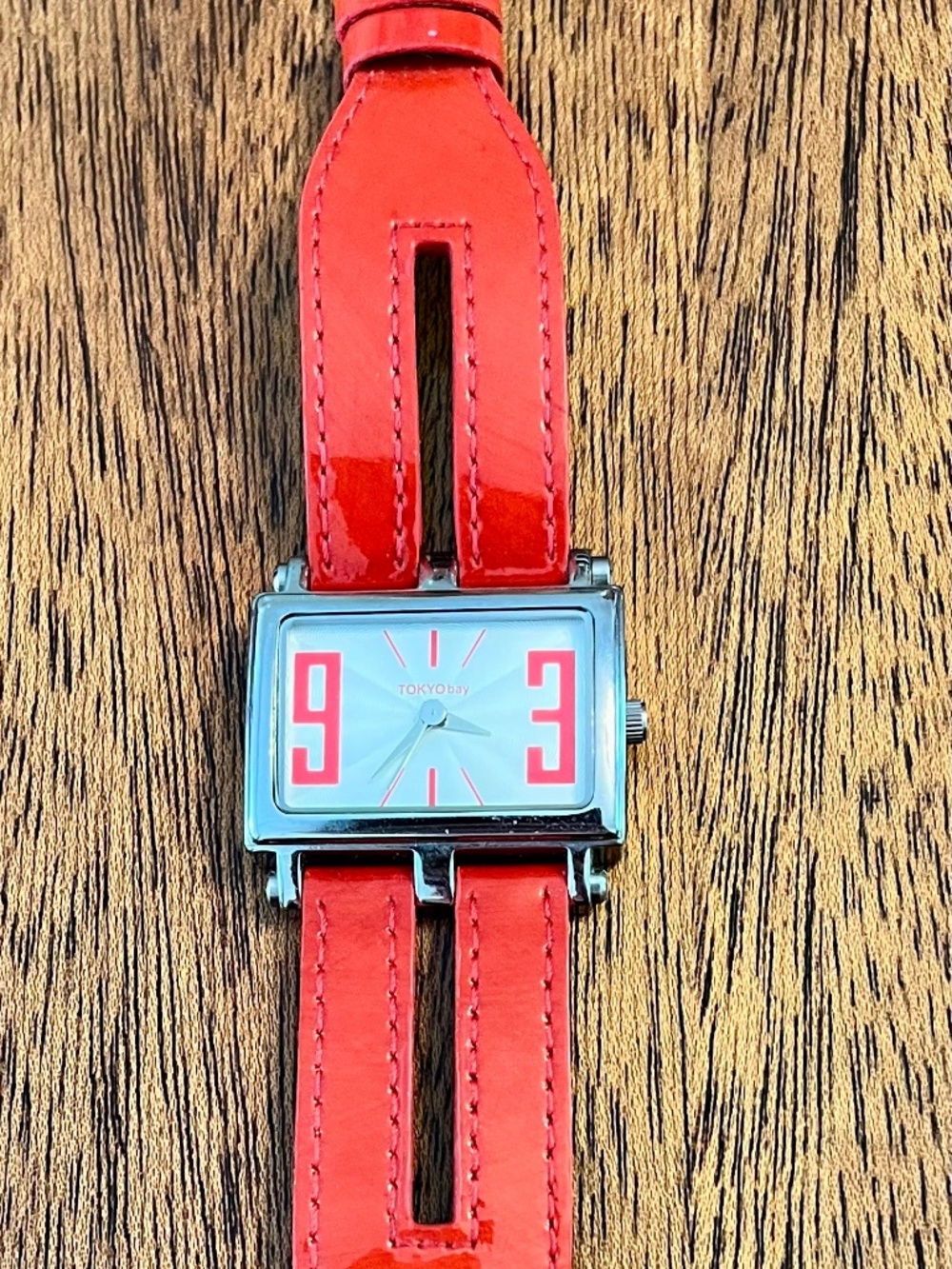 TOKYObay Tram Collection Y2K Red Patent Leather Cuff Watch
